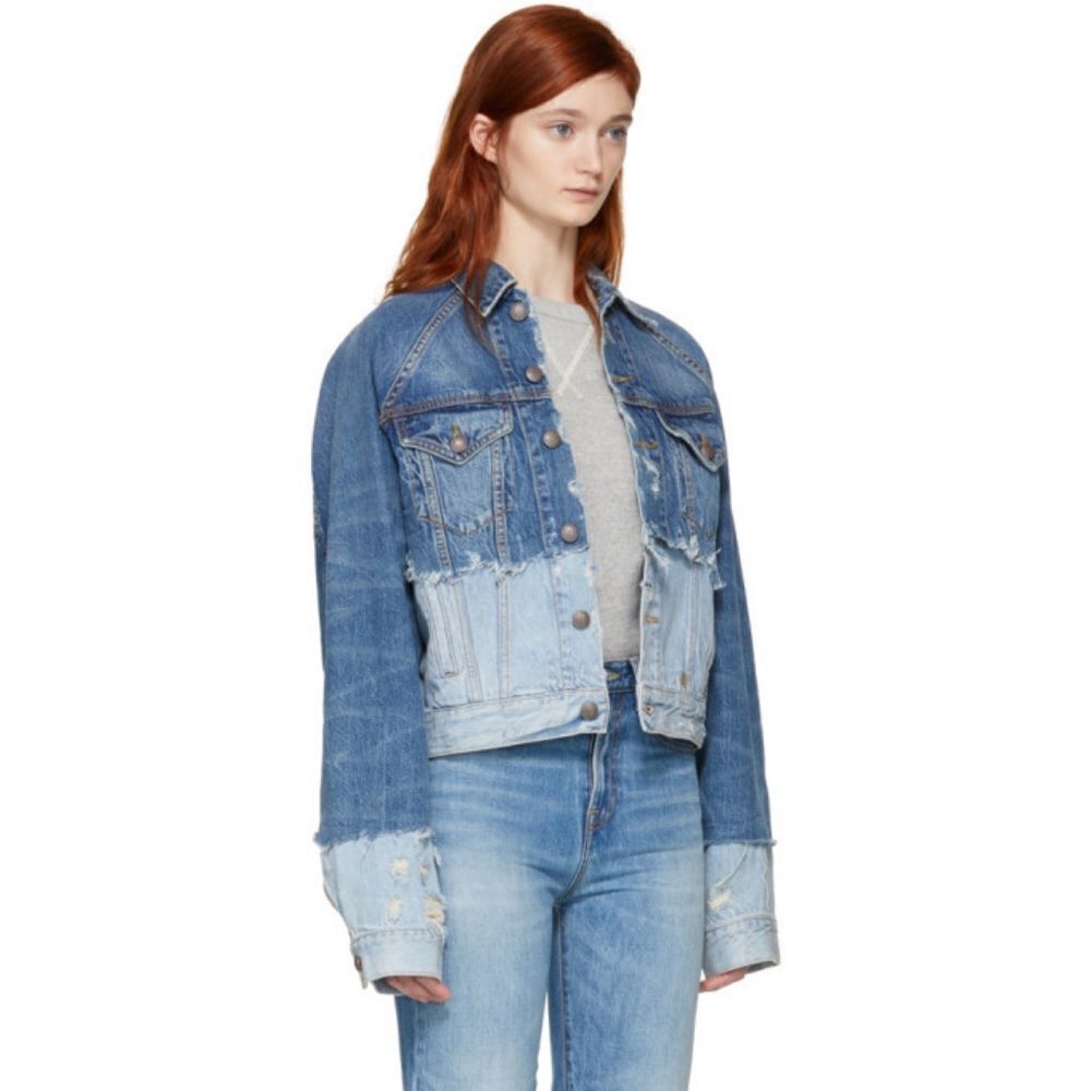 R13 Double Shredded Raglan Trucker Denim Jacket - Picture 5 of 12